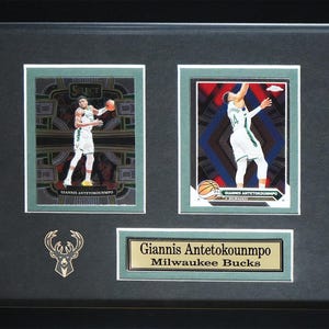Cadre de collection pour souvenirs sportifs Giannis Antetokounmpo Milwaukee Bucks Basketball 2 cartes