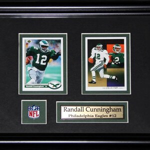 Cadre de collection pour ballons de football 2 cartes Randal Cunningham Philadelphia Eagles