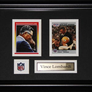 Cadre de collection pour 2 cartes souvenirs de football Green Bay Packers Vince Lombardi