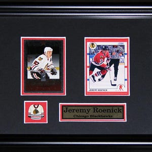 Cadre de collection pour 2 cartes souvenirs de hockey des Blackhawks de Chicago de Jeremy Roenick