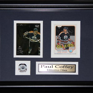 Cadre de collection pour 2 cartes souvenirs de hockey des Oilers d'Edmonton, Paul Coffey