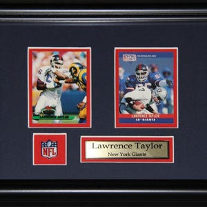 Cadre de collection de 2 cartes de souvenirs de football des Giants de New York de Lawrence Taylor