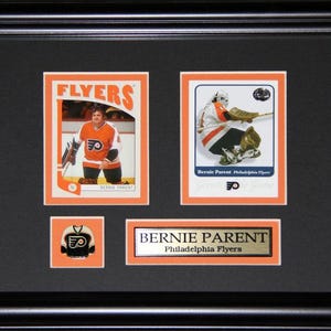 Cadre de collection pour 2 cartes souvenirs de hockey des Flyers de Philadelphie Bernie Parent