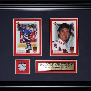 Cadre de collection pour 2 cartes, souvenirs sportifs hockey, Wayne Gretzky Rangers de New York