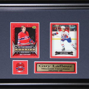 Cadre de collection pour souvenirs de hockey, 2 cartes, Canadiens de Montréal, Guy Lafleur