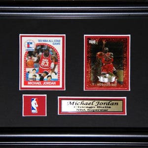 Cadre de collection Michael Jordan Chicago Bulls, 2 cartes souvenirs de basketball