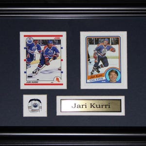 Jari Kurri Edmonton Oilers, cadre de collection pour 2 souvenirs de hockey sur cartes