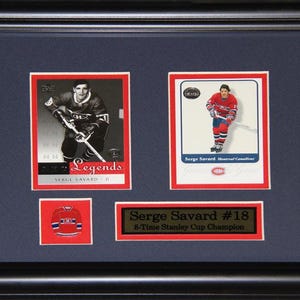 Cadre de collection Serge Savard, 2 cartes, souvenirs de hockey, Canadiens de Montréal