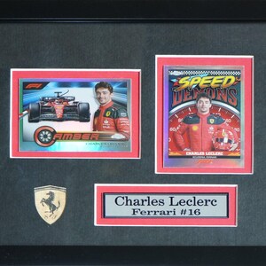 Cadre de collection, 2 cartes, souvenirs sportifs, Ferrari F1 Formule 1 de l'équipe Charles Leclerc