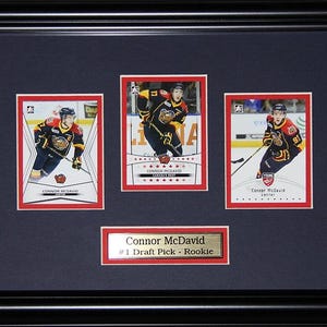 Cadre de collection de 3 cartes de souvenirs de hockey OHL Erie Otters Connor McDavid