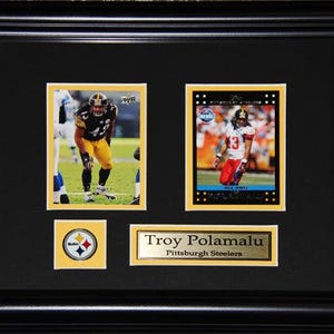 Cadre de collection pour ballons de football Troy Polamalu Pittsburgh Steelers, 2 cartes