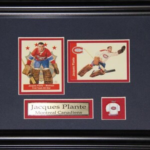 Cadre de collection pour souvenirs de hockey, 2 cartes, Canadiens de Montréal, Jacques Plante