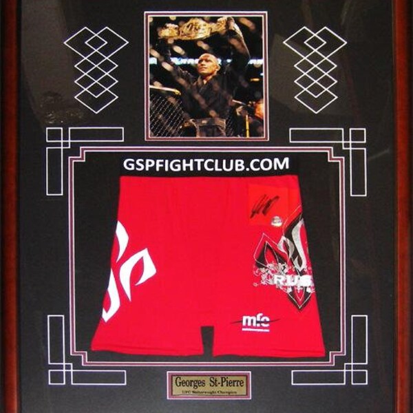 Georges St-Pierre Signed UFC MMA Mixed Martial Arts Trunks Collector Frame - Red