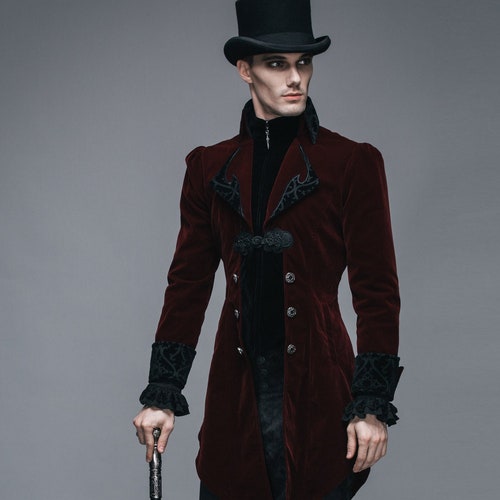 Velvet Tailcoat Jacket Black Burgundy Victorian Groom Tux - Etsy