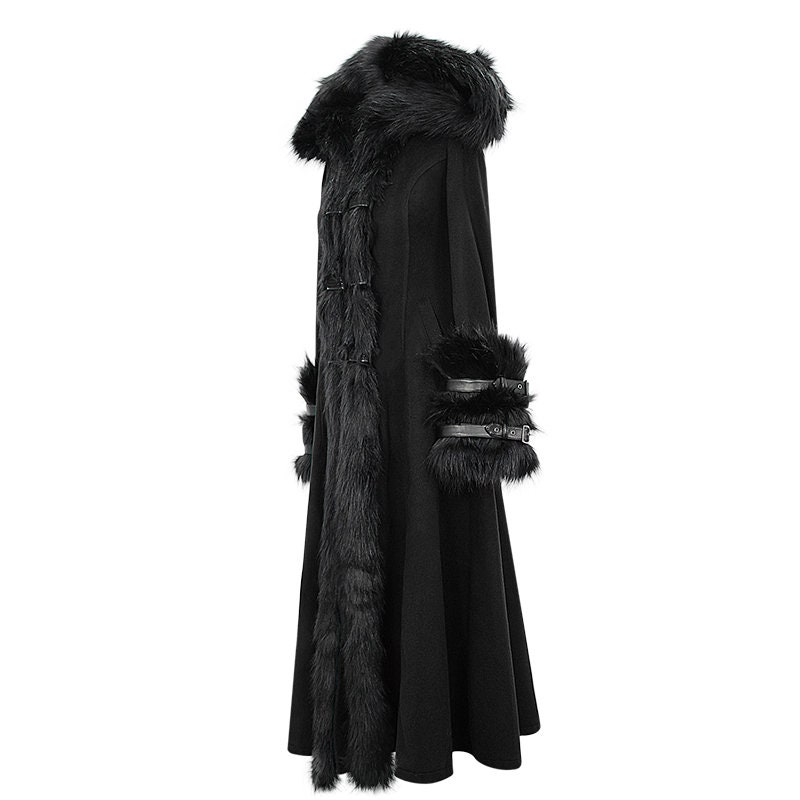 SALE SIZE XL Black Cloak Removable Faux Fur Accent Cape - Etsy