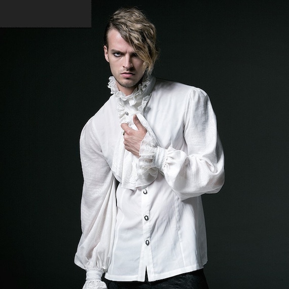 Men/'s Formal Ruffle Shirt Victorian Renaissance Groom Wedding Party Prom Blouse