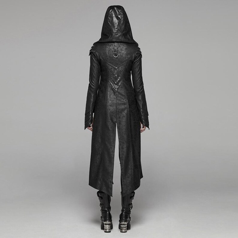 Women's Coat Faux Leather Hooded Black Cloak Faux | Etsy