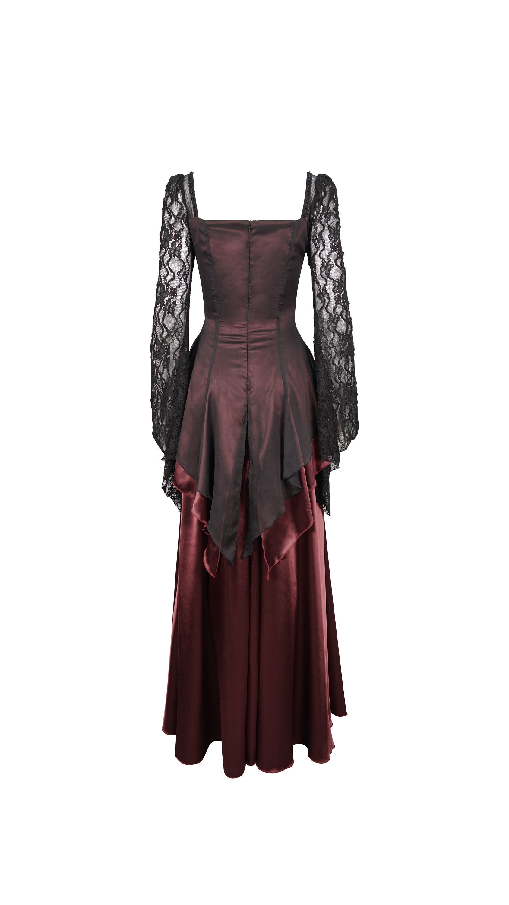 Burgundy Red Satin and Lace Long Dress Gothic Steampunk - Etsy