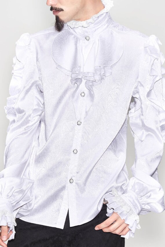 China Fantastic off Black or White Men's Ruffle Collar Long Sleeves Shirt - Etsy