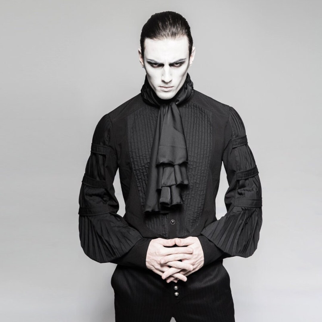 Men's Black Formal Shirt Ruffle Collar Loose Sleeves Etsy