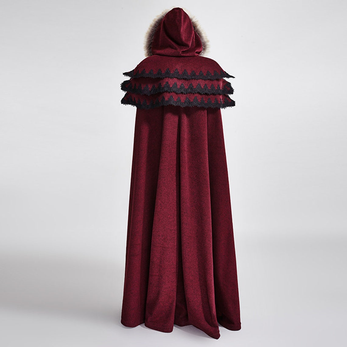 Hooded Red Cloak Faux Fur Accent Cape Warm Long Coat Men | Etsy