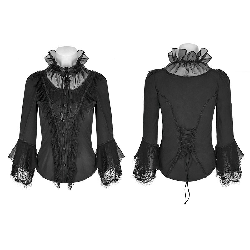 Ruffle Victorian Shirt Women's Black Top High Neck | Etsy