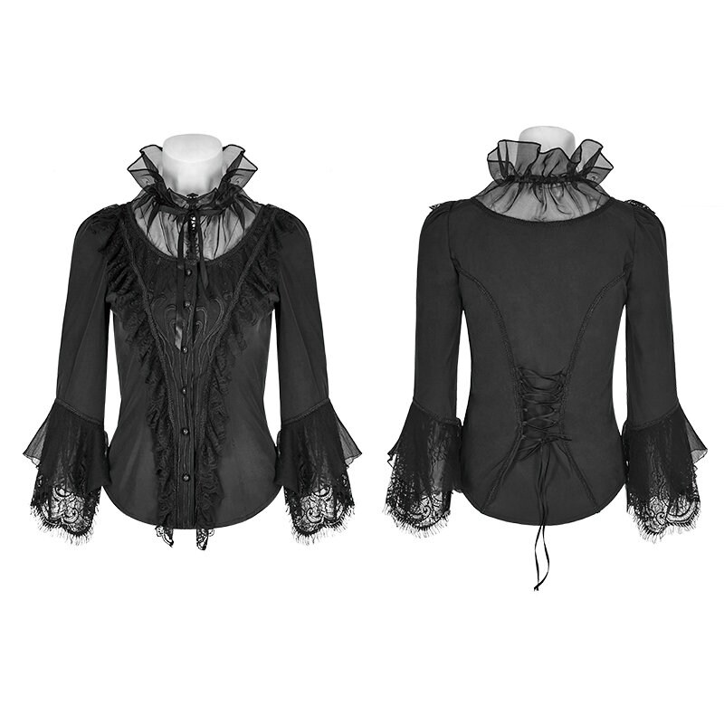 Ruffle Victorian Shirt Women's Black Top High Neck Etsy