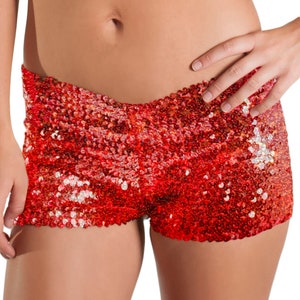 red shiny shorts