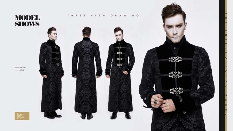 Men's Long Coat Victorian Cloak Structured Fitted Black - Etsy