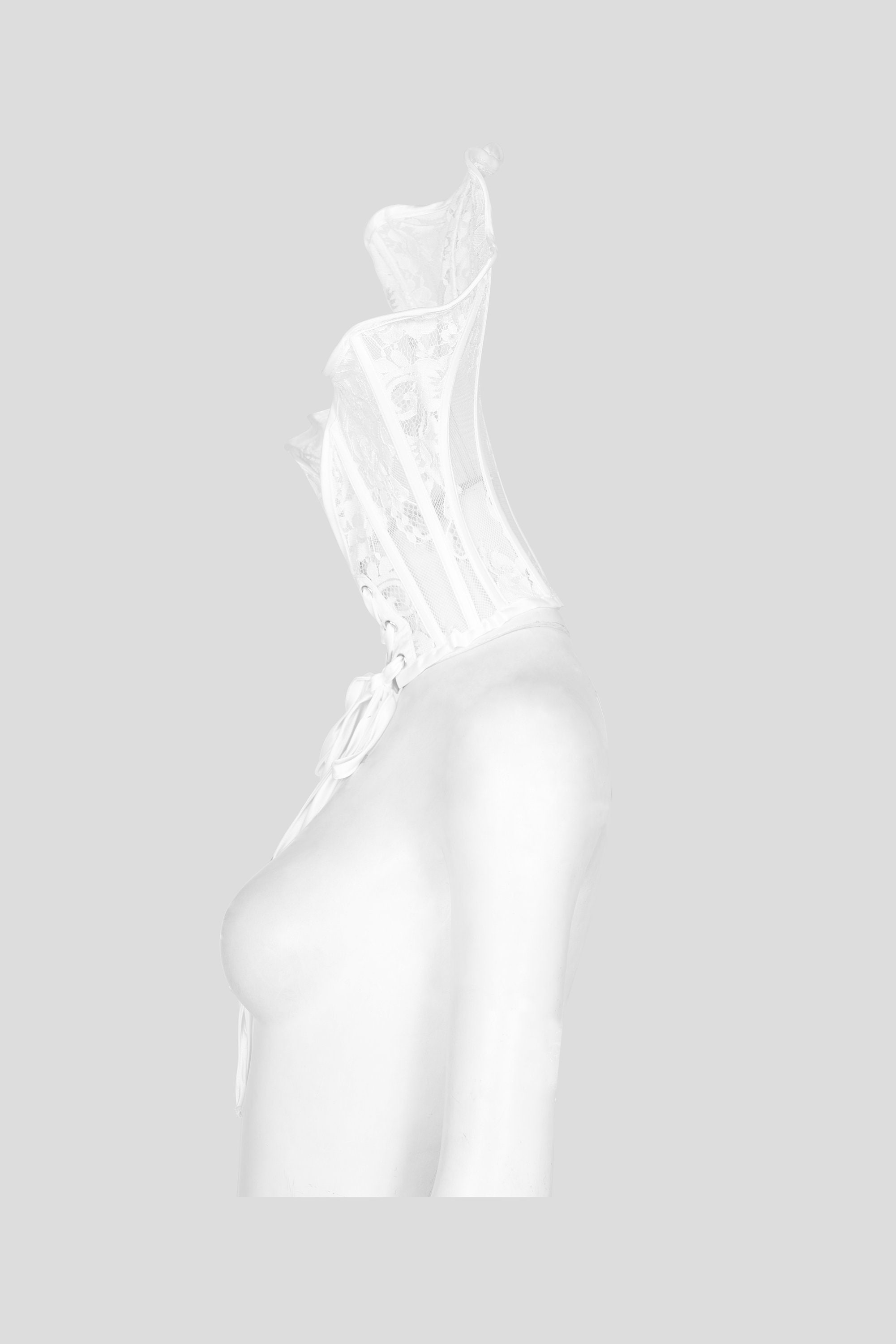 White Stand Up Neck Collar Corset with Boning Lace Tie Up Etsy