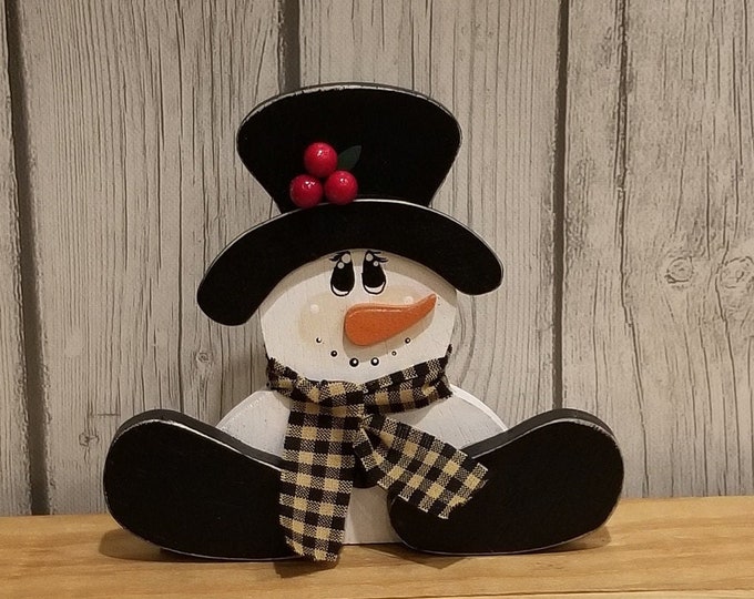 Winter Wood Sitting Snowman - Etsy
