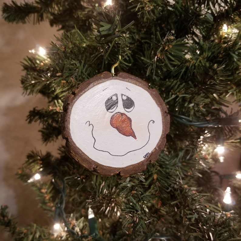 Adorable Snowman Face Wood Slice Ornament