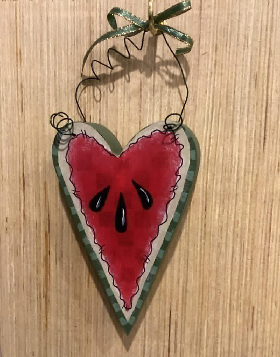 Primitive Watermelon Slice Heart Ornament | Handmade Summer Decor ...