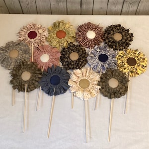 Country Rustic Fabric & Burlap Flowers, Frog Stake