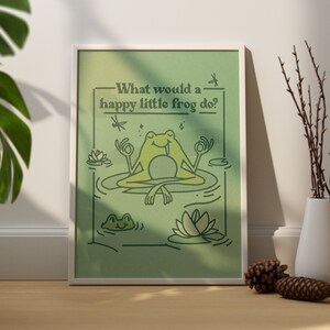 Happy Little Frog, Frog Art, self love, Digital Download, inspirational quote, Retro Wall Decor, Printable Art, smile, Downloadable Print
