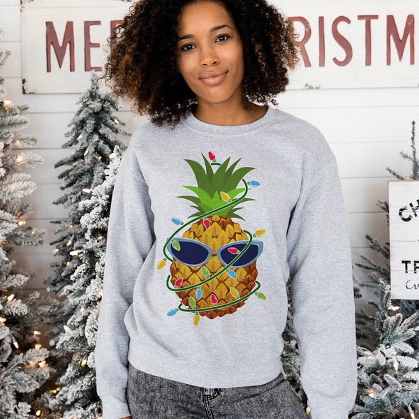 Pineapple Christmas Lights Sweatshirt, Holiday Pineapple Sweater, Christmas Pullover, Holiday Sweatshirt, Cute Pineapple Lover Gift