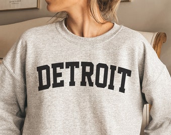 Detroit Sweatshirt, Collegiate Text, Michigan Sweatshirt, Detroit MI Crewneck Sweater, University State Inspired