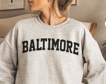 Baltimore Maryland Crewneck Sweatshirt: Collegiate Text