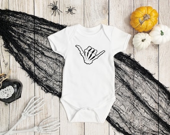 Skeleton Shaka Hand Baby Bodysuit, Halloween Baby Clothing