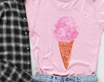 Ice Cream Cones Full Print Shirt, Ice Cream Shirt, Cute Watercolor Tee, Dessert Shirt, Birthday Girl Shirt, Dessert Tee, Dessert Art,