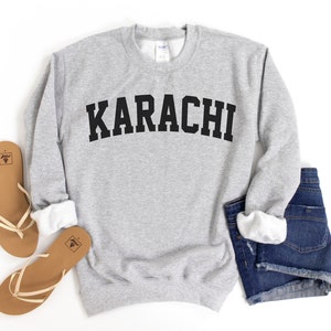 Karachi Sweatshirt, Collegiate Text, Pakistan Sweatshirt, Karachi PK Crewneck Sweater, University Pakistan Inspired
