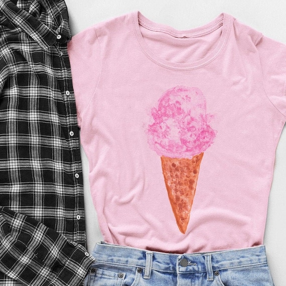 Ice Cream Cone Print Shirt, Watercolor Dessert Tee, Cute Birthday Top