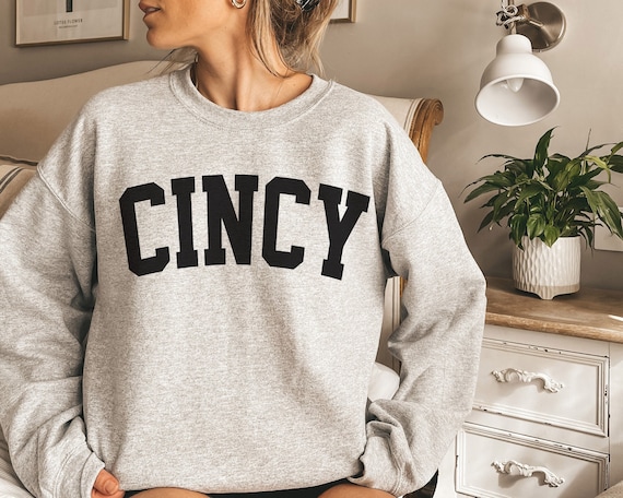 Cincy Sweatshirt Collegiate Text Cincinnati Sweatshirt Cincinnati OH Crewneck Sweater University State Inspired Etsy