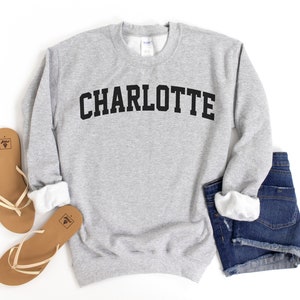 Charlotte Sweatshirt, Collegiate Text, North Carolina Sweatshirt, Charlotte NC Crewneck Sweater, University State Inspired image 1