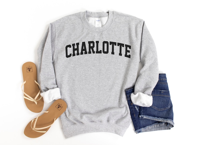 Charlotte Sweatshirt, Collegiate Text, North Carolina Sweatshirt, Charlotte NC Crewneck Sweater, University State Inspired image 1