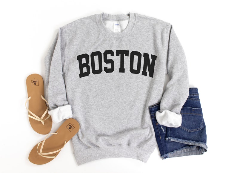 Boston Sweatshirt, Collegiate Text, Massachusetts Sweatshirt, Boston MA Crewneck Sweater, University State Inspired 