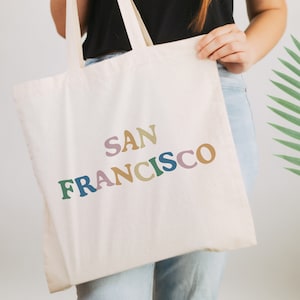 San Francisco Warped Tote Bag, Cute Tote Bag, Market Bag, San Francisco Canvas Tote Bag, Shoulder Bag, Shopping Bag