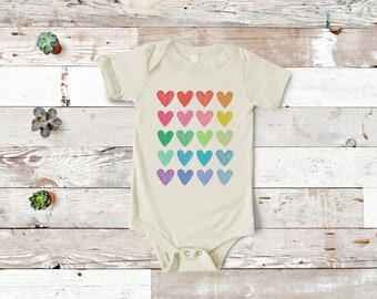 Rainbow Hearts Baby Bodysuit, Colorful Graphic One Piece