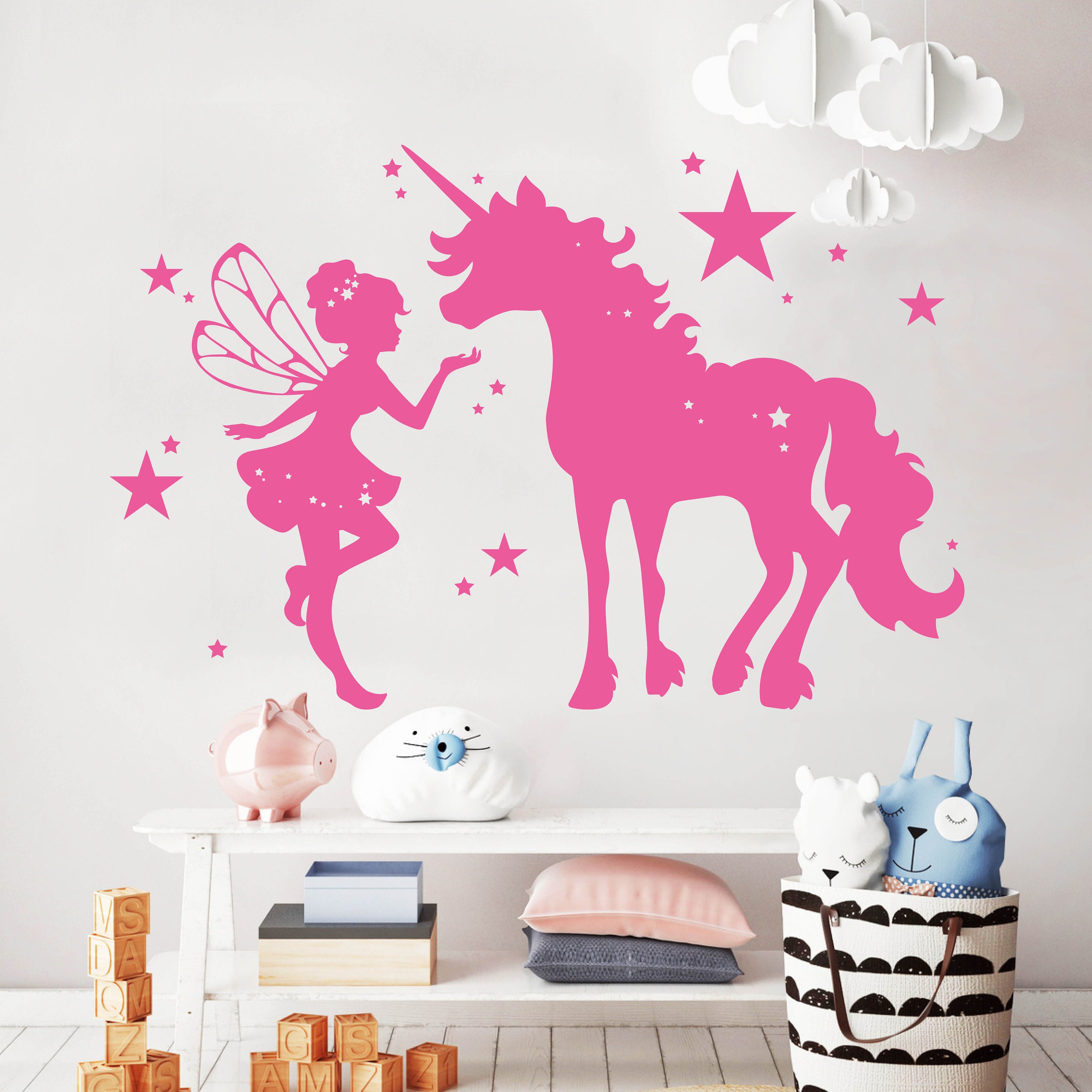 Mit schlichtem Design Wandtattoo Kinderzimmer Fee Mit Und Einhorn Sternen - Etsy