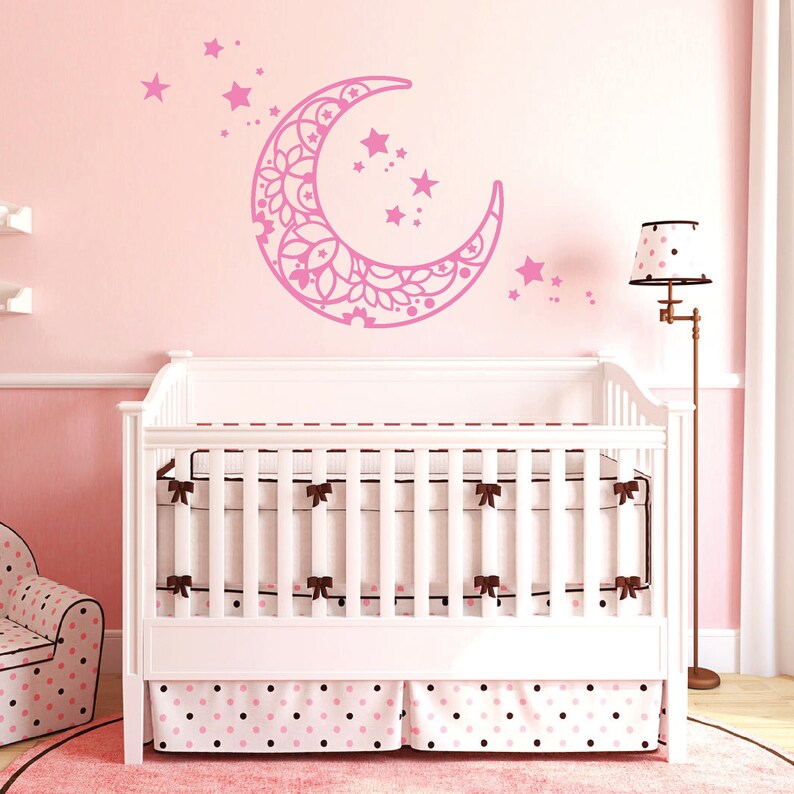 Wall tattoo moon with pattern stars bedroom